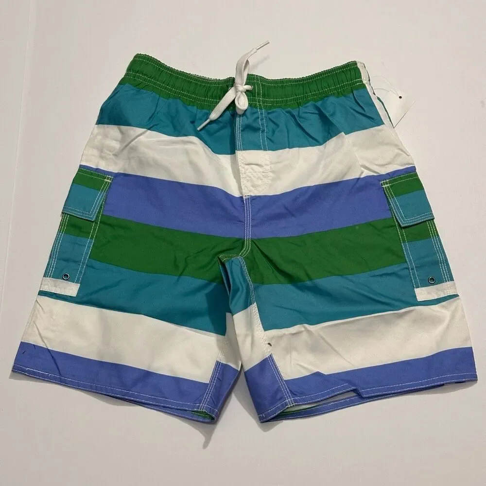 Chalaco Striped Swim Trunks Blue, Green, White | Men Size 12/Medium